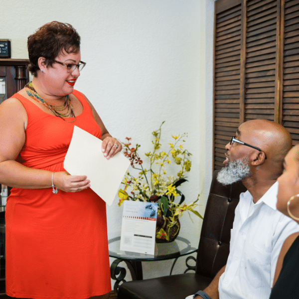 Dr. Michelle talking to patients