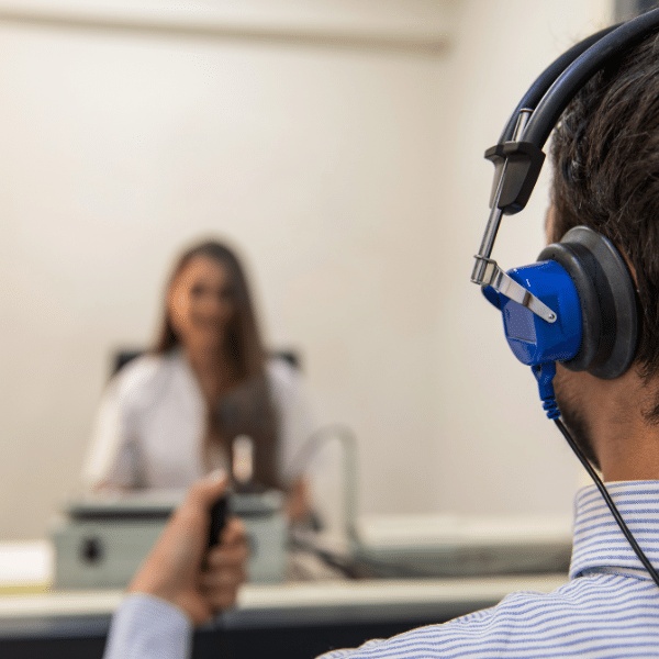 a man taking a hearing test