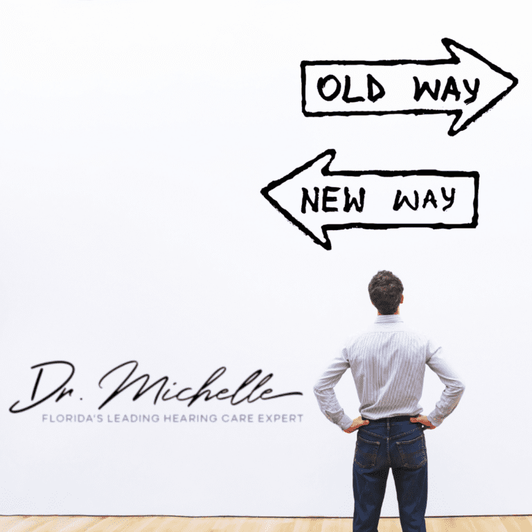 man looking at arrows saying old way and new way