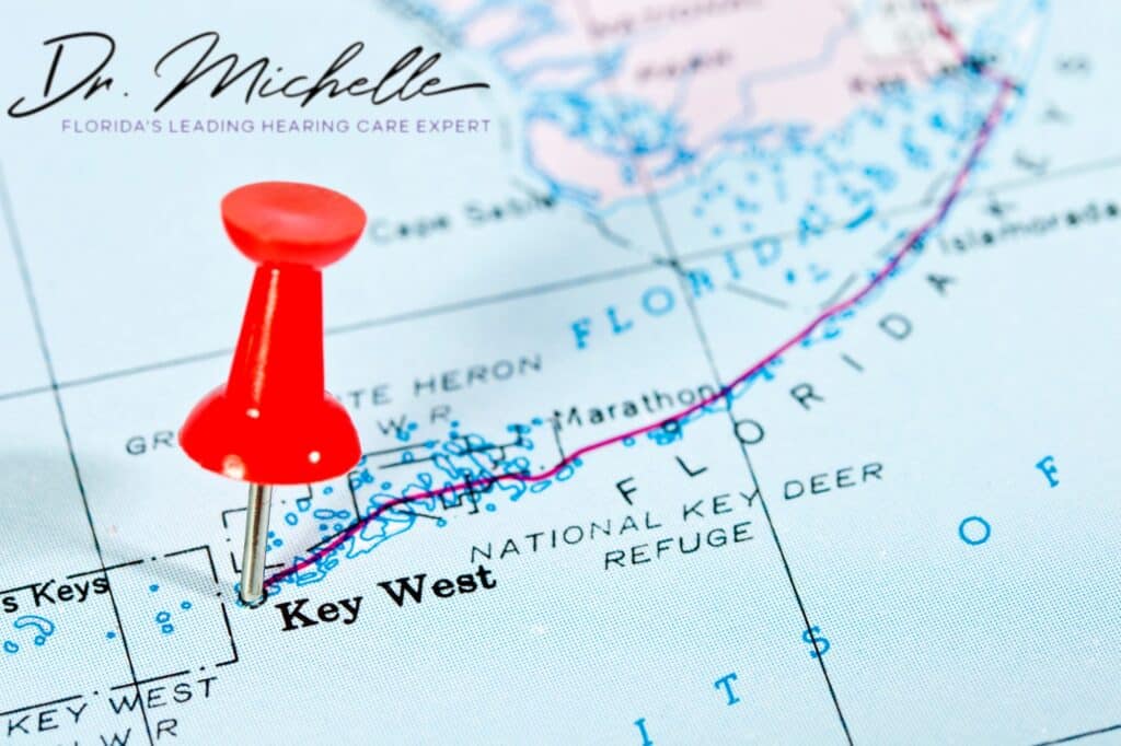 a red thumbtack in a map of The Florida Keys